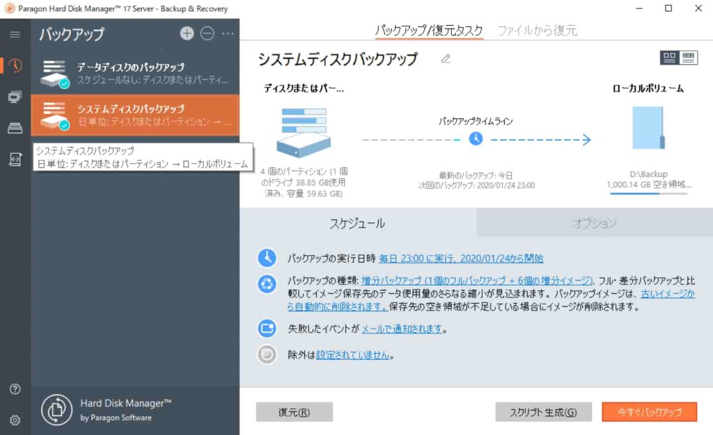 Paragon Hard Disk Managerでバックアップ